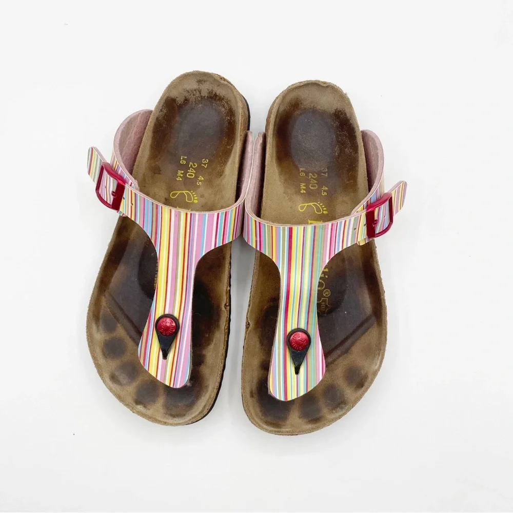 Birkenstock Papillio Pink Yellow Sandals with Cork Footbeds Comfy Casual Sz6-6.5 - Picture 6 of 9